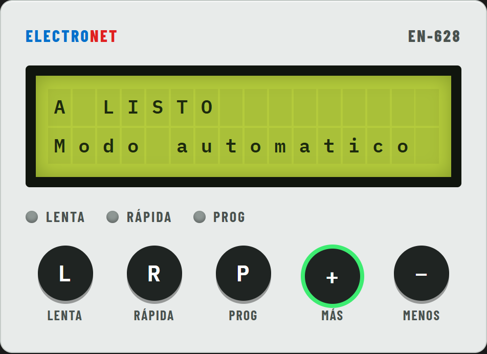 Se pulsa +: pantalla A LISTO, Modo automatico.